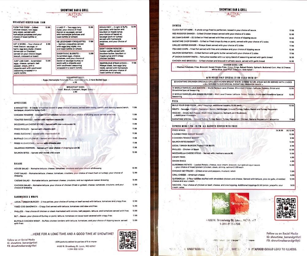 ShowTime Bar and Grill Menu image 1